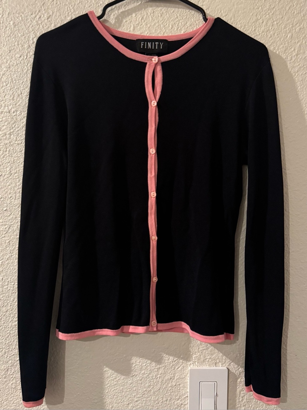 Finity Black Cardigan with Pink Trim and Button Front